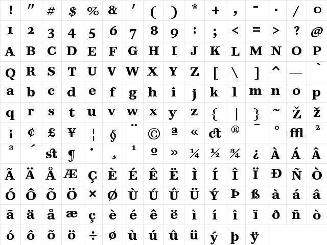 PB6TTP-Bold Regular  glyph index