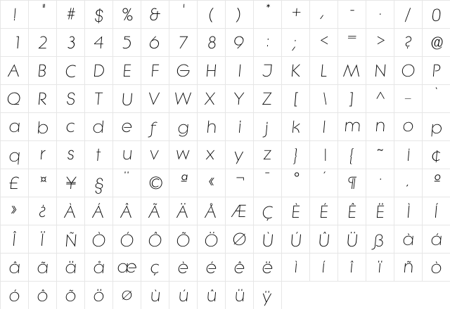 Ilitera Light  glyph index