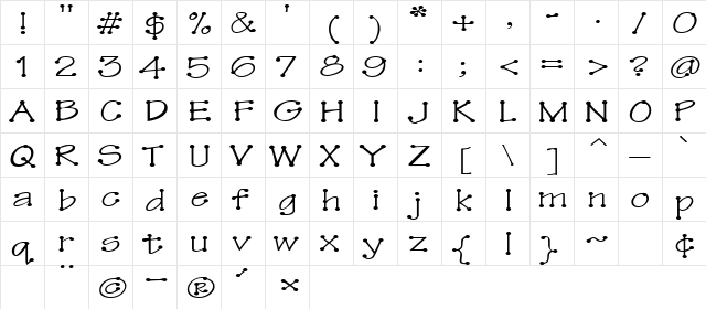 TinkerToyExtended Regular  glyph index