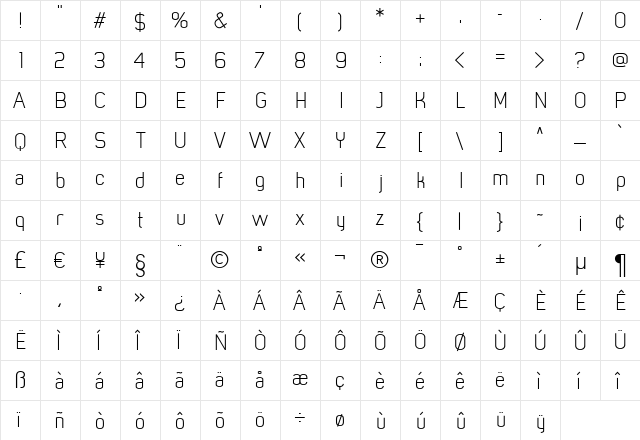 Mister Giacco Light Regular  glyph index