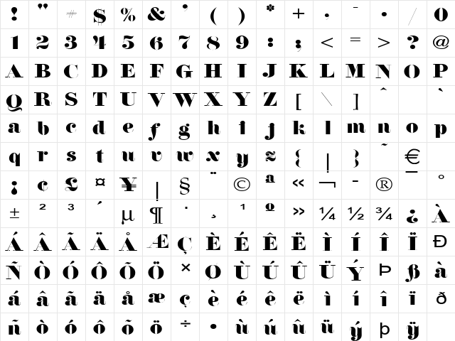 FloralWide Normal  glyph index