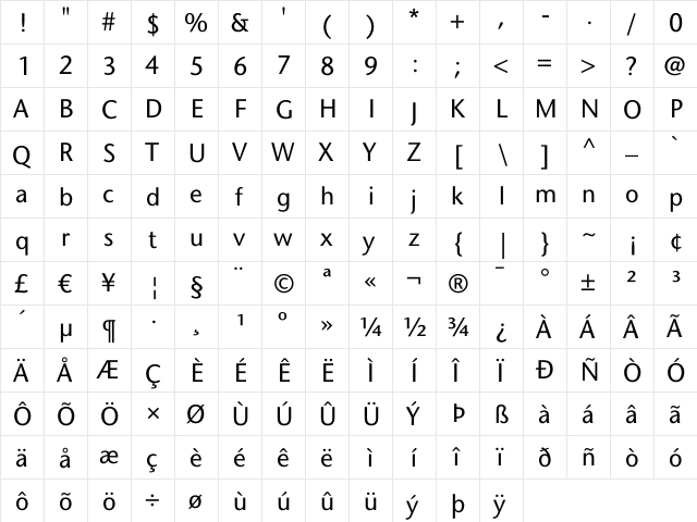 CaltexNovaSans Regular  glyph index