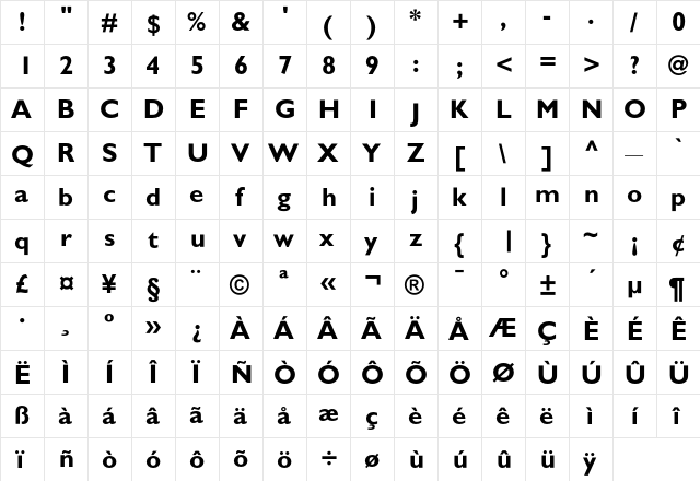 Gentle SansBold  glyph index