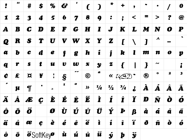 Cookie Black Italic  glyph index