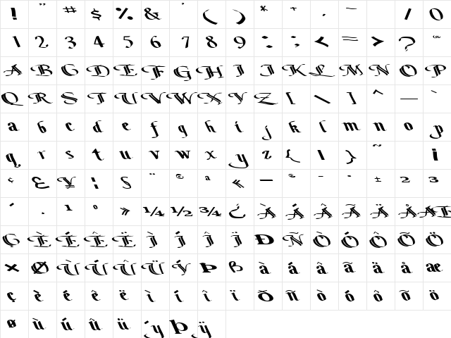 BottomOutOne104 Regular  glyph index