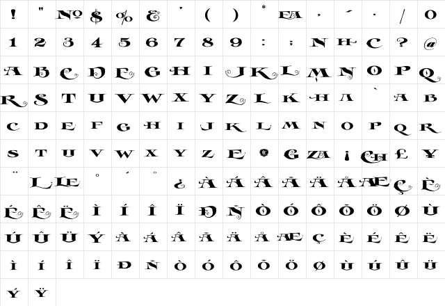 LHF Cafe Corina BETA Regular  glyph index