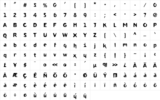 Droplet Regular  glyph index