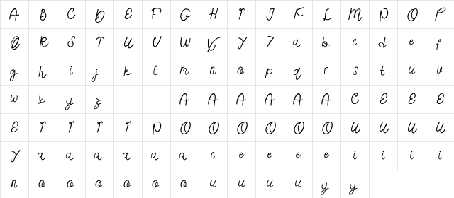 Happy Sweety Demo Regular  glyph index