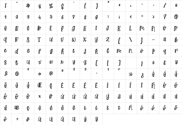 Moms Crafter Regular  glyph index