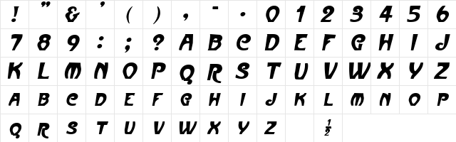 FrenchBean Oblique  glyph index