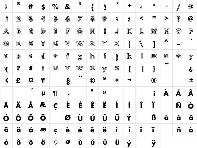 Heythere Regular  glyph index