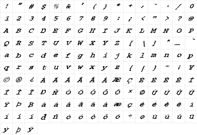 FZ DIGITAL 3 WAVEY ITALIC Normal  glyph index