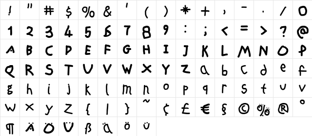 FreeSchool Regular  glyph index