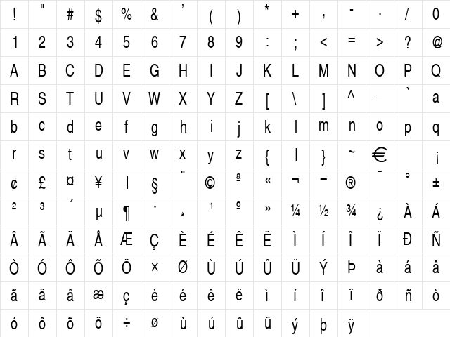 AlpsThin Normal  glyph index