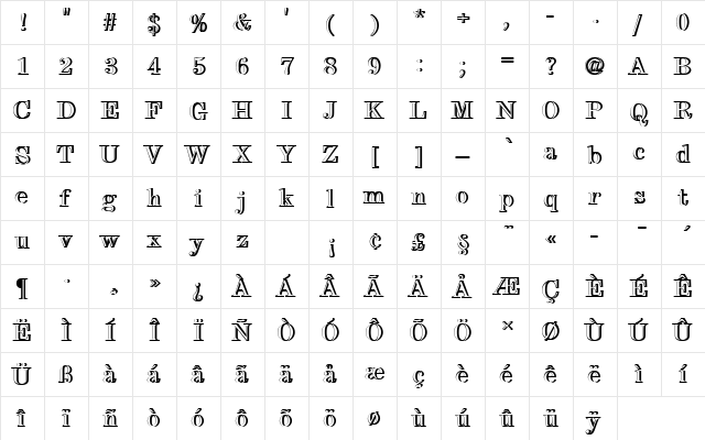 CenturyExpTRegRe1 Regular  glyph index