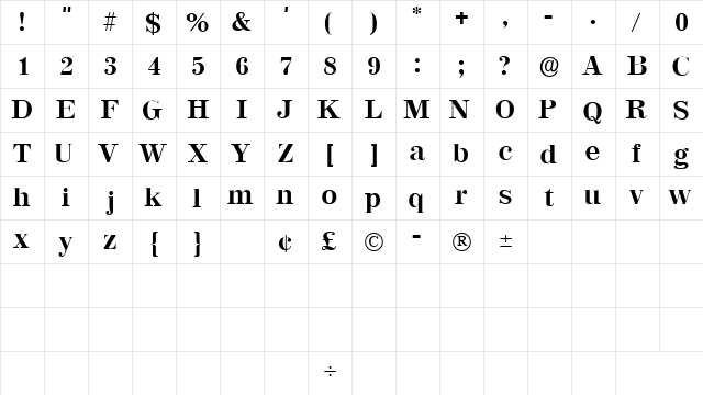 LuciaSSK Regular  glyph index