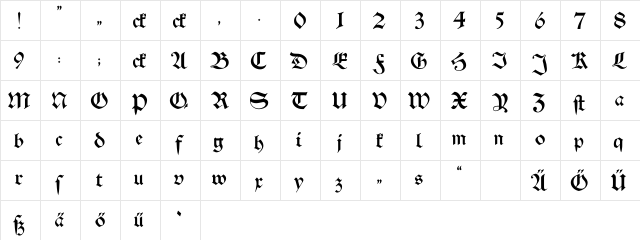 Schwaben Alt bold  glyph index