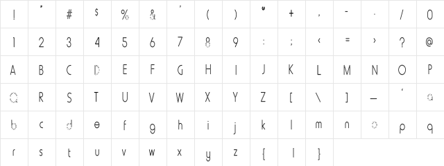 Hooker-LightHC Regular  glyph index