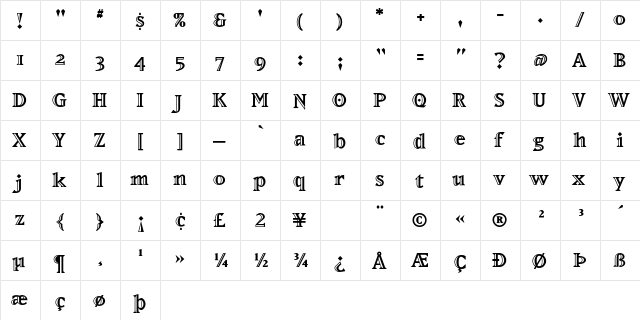 MatrixInlineExtraBold Bold  glyph index