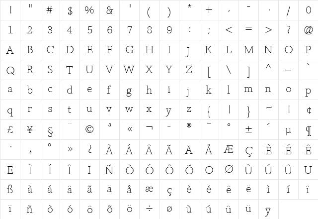 Silica Regular  glyph index
