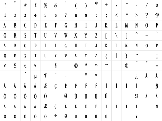 AltarSmall Caps Bold Regular  glyph index