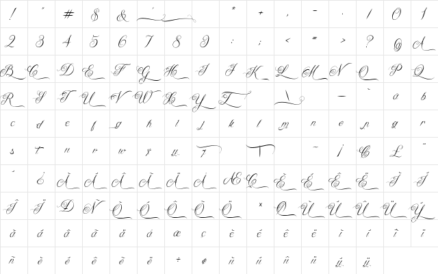 Queen of the Moon Italic  glyph index