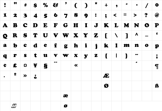 CooperSSK Bold  glyph index