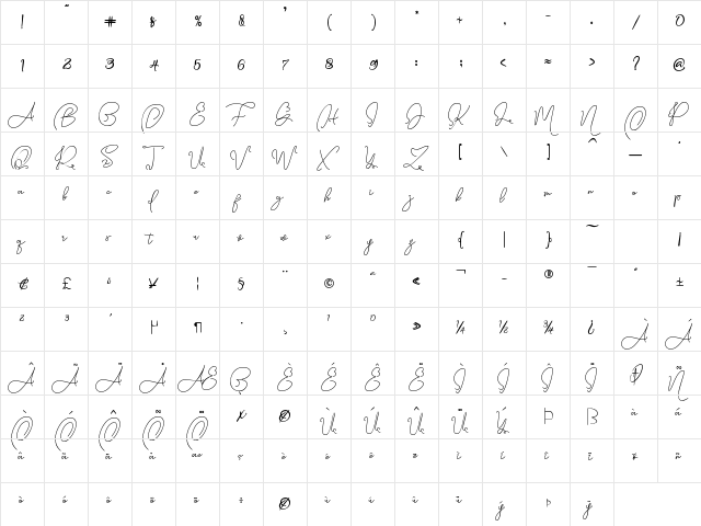 Queens Signature Regular  glyph index