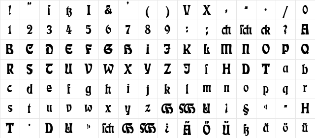 Rudelsberg-Plakatschrift Regular  glyph index