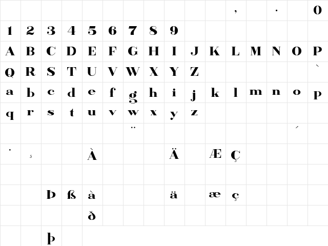 Banbury Regular  glyph index