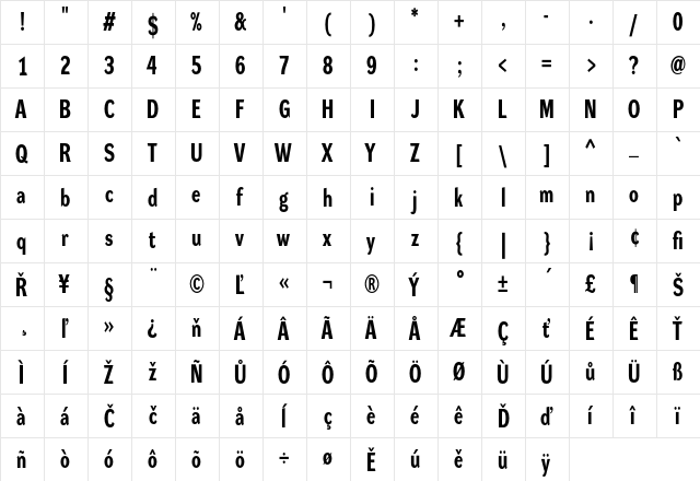 Dynamo RC Regular  glyph index