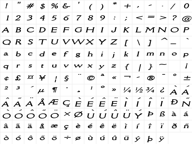 Rory Extended BoldItalic  glyph index