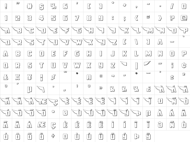 American Kestrel Straight 3D Regular  glyph index