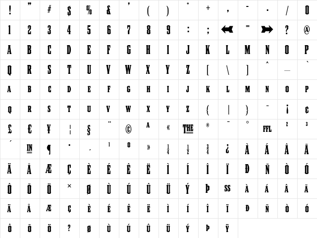 Council Regular  glyph index