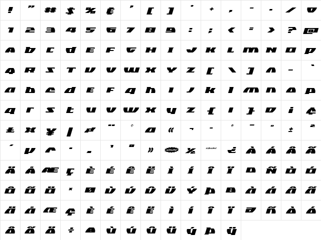 Black Bishop Expanded Italic Expanded Italic  glyph index