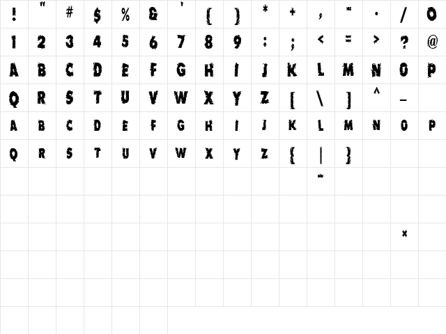 EarthshakerCondensed Regular  glyph index