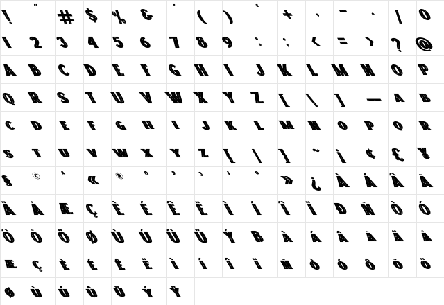 Freakland Oblique Regular  glyph index