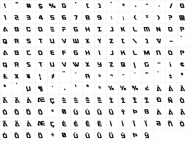 Astro Armada Leftalic Regular  glyph index