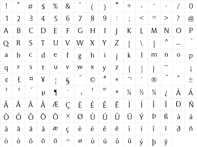 Mentor Sans Std Light  glyph index