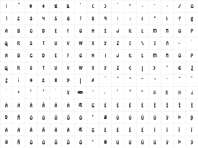 Pepperland Expanded Expanded  glyph index