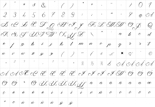 Magnolia Light Regular  glyph index