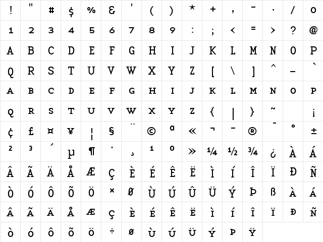BaseTwSerifSmallCaps Regular  glyph index