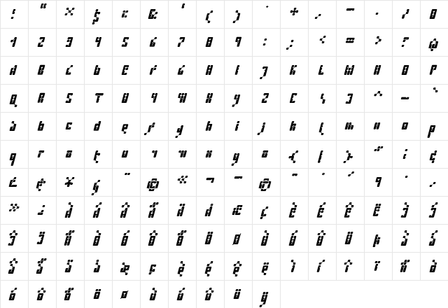 Kernfusion Italic  glyph index
