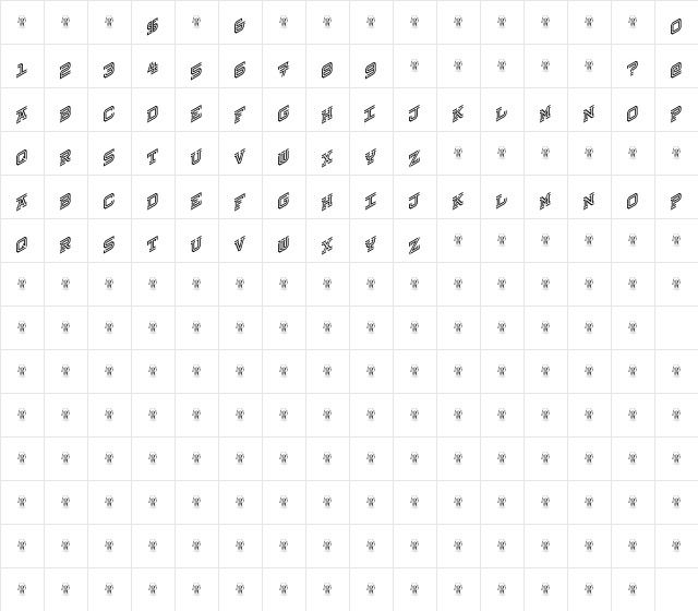 Hokjesgeestcube Italic  glyph index
