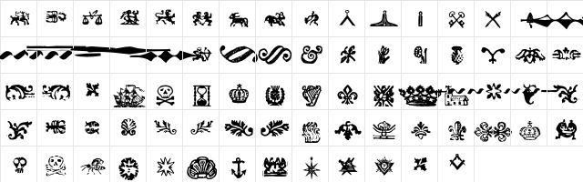 ColonialBulletsWF Regular  glyph index