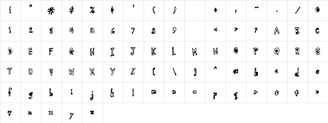 Earwax Regular  glyph index