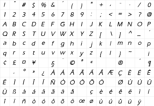 Eros BoldItalic  glyph index