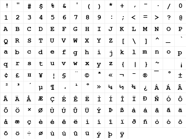 Bear 1 Bold  glyph index