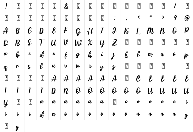 Gattely DEMO Regular  glyph index