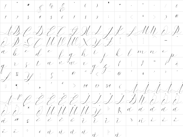 Kaitlyne Regular  glyph index
